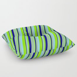[ Thumbnail: Sky Blue, Chartreuse, Blue & Dark Sea Green Colored Lines Pattern Floor Pillow ]