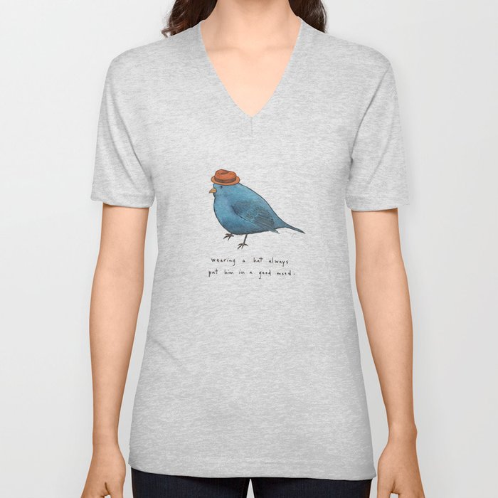 wearing a hat always put him in a good mood V Neck T Shirt by Marc ...