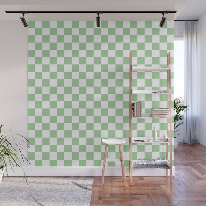 Mint Checkerboard Pattern Wall Mural