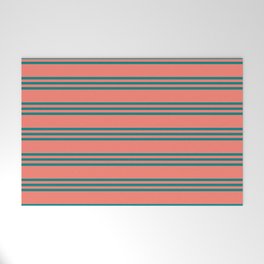 [ Thumbnail: Salmon and Teal Colored Striped/Lined Pattern Welcome Mat ]