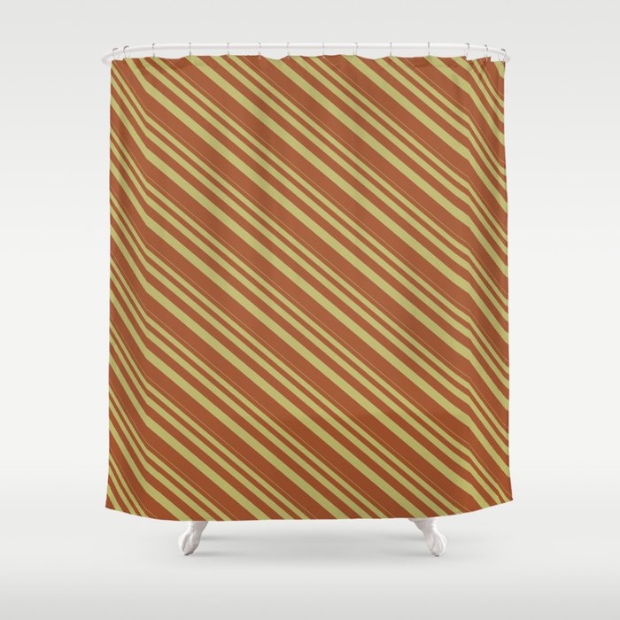 Dark Khaki & Sienna Colored Lines Pattern Shower Curtain