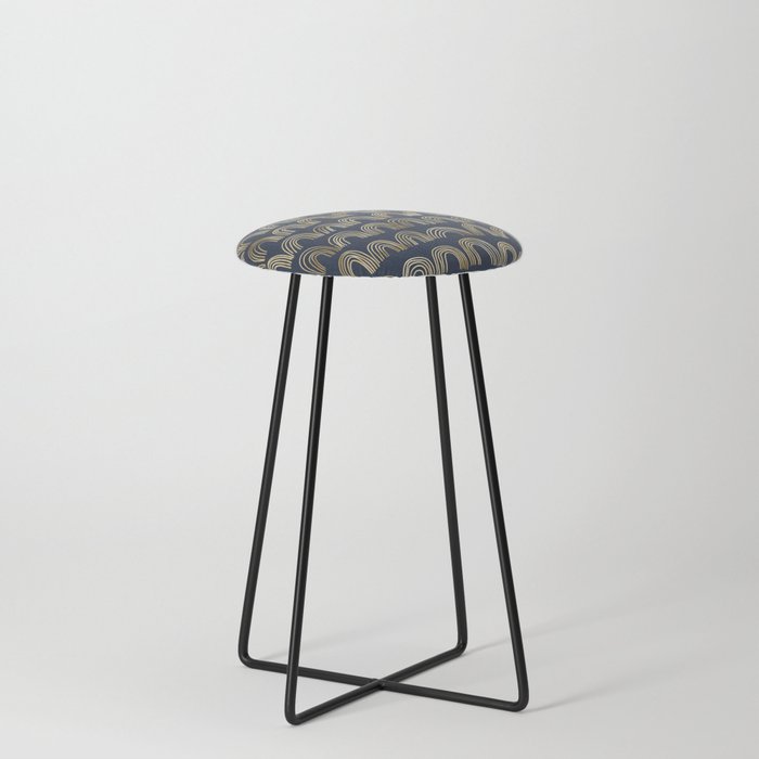 Gold Boho Rainbows Pattern Navy Blue Counter Stool