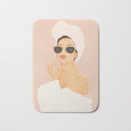 Morning Routine Bath Mat | Glasses, Rose, Woman, Color, Summer, Morning, Nude, Towel, Makeup, Female 