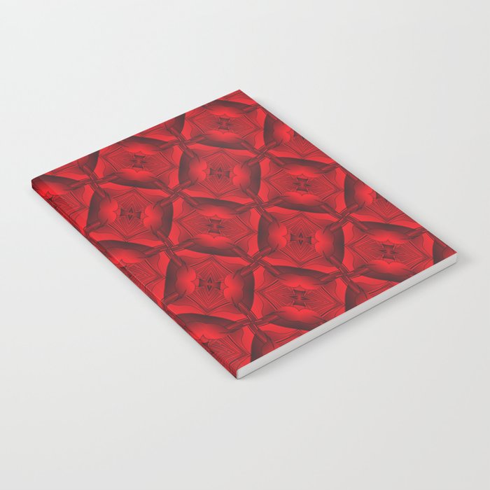 A red-black pattern of rhombuses connected by quatrefoils and a black middle. Notebook