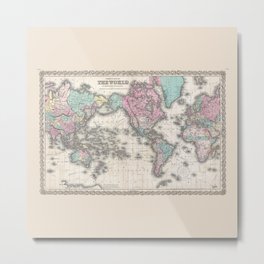 1855 Colton Map of the World on Mercator Projection Metal Print