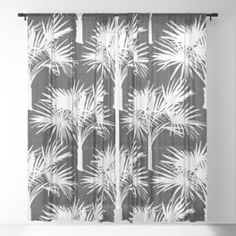 Retro 70’s Palm Trees White on Charcoal Sheer Curtain