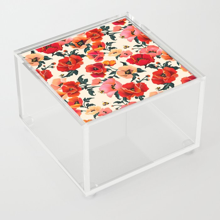 Poppies & Bees Colorful Floral Pattern Acrylic Box