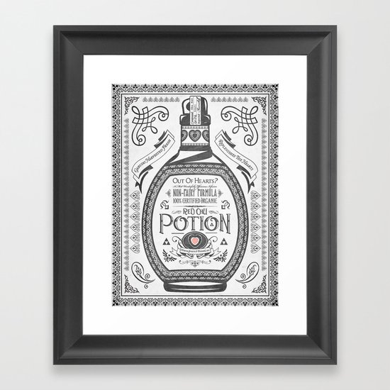 Legend of Zelda Red Potion Vintage Hyrule Line Work Letterpress Framed Art Print