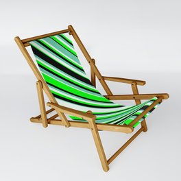 [ Thumbnail: Aquamarine, Mint Cream, Lime, and Black Colored Pattern of Stripes Sling Chair ]
