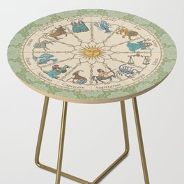 Vintage Astrology Zodiac Wheel Green Side Table