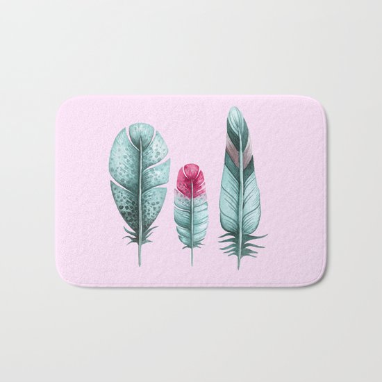 Watercolor feathers (pink) Bath Mat