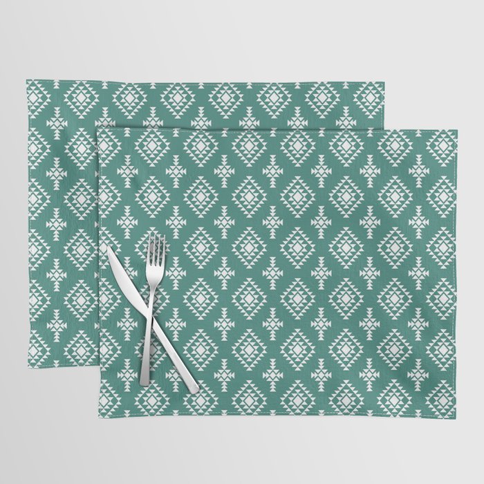 Green Blue and White Native American Tribal Pattern Placemat