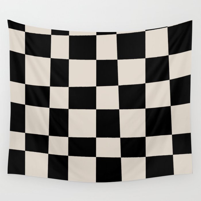 Abstract Checker Pattern 224 Black and Linen White Wall Tapestry