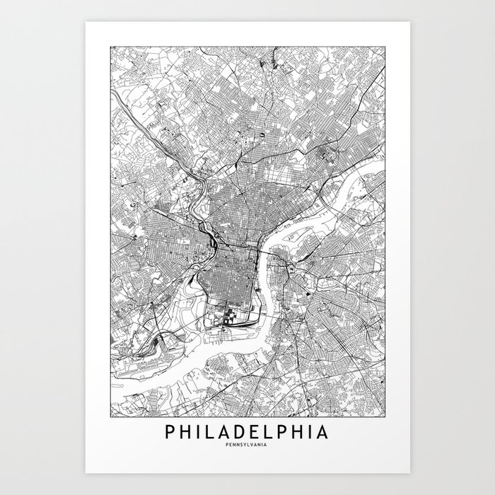 Philadelphia White Map Kunstdrucke