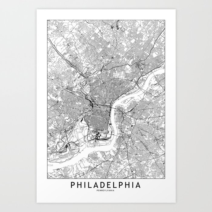 Philadelphia White Map Kunstdrucke Philadelphia White Map Kunstdrucke