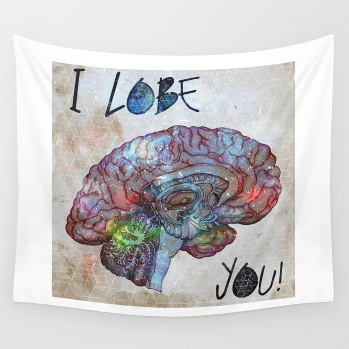Brain & Galaxy, I lobe you print Wall Tapestry