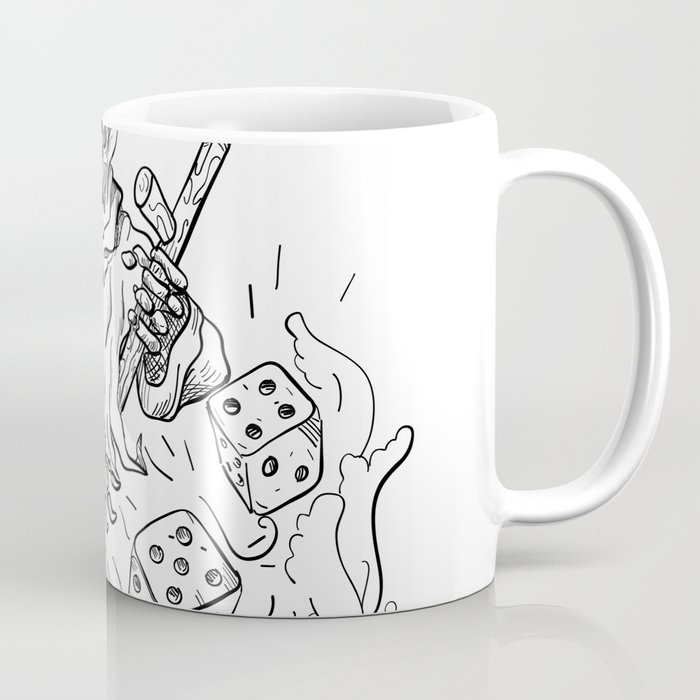 The Grim Reaper Rolling the Dice Drawing Black and White Coffee Mug