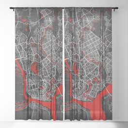 Yangon City Map of Myanmar - Oriental Sheer Curtain