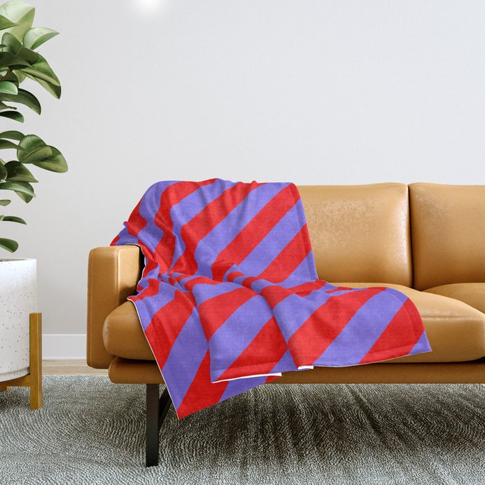 Medium Slate Blue & Red Colored Lined Pattern Throw Blanket