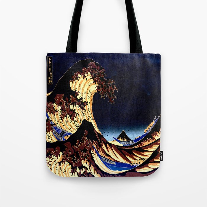 The GREAT Wave Midnight Blue Brown Tote Bag