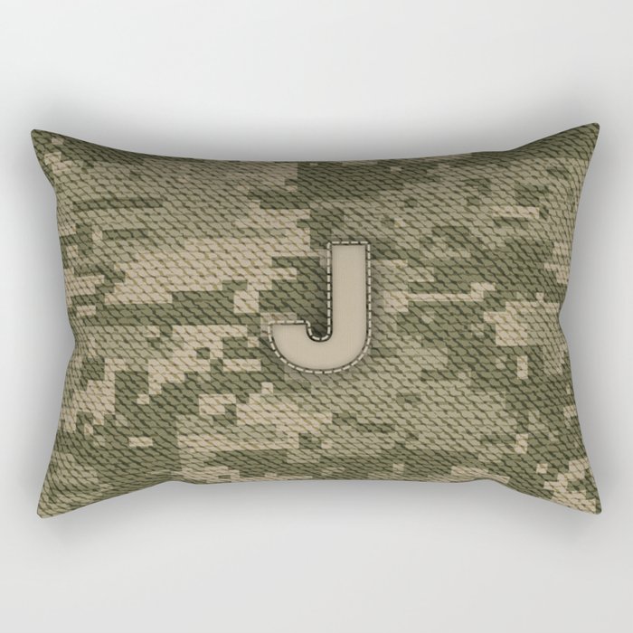 Personalized J Letter on Green Military Camouflage Army Design, Veterans Day Gift / Valentine Gift / Military Anniversary Gift / Army Birthday Gift  Rectangular Pillow