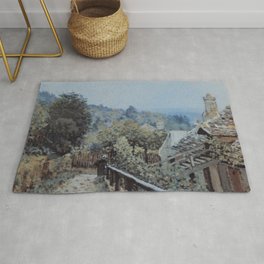 Alfred Sisley - Louveciennes Sentier de la Mi-côte Rug | Sky, Hill, Impressionism, Canvas, Ridge, Dormer, House, Landscapeart, Roof, Farm 
