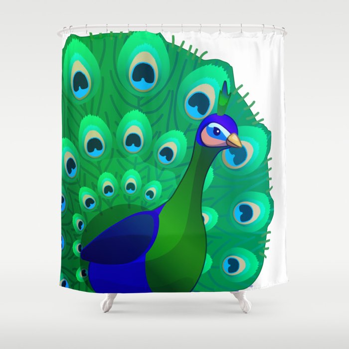 Peacock Bird Vector Graphic Character Shower Curtain By Vetrakori
