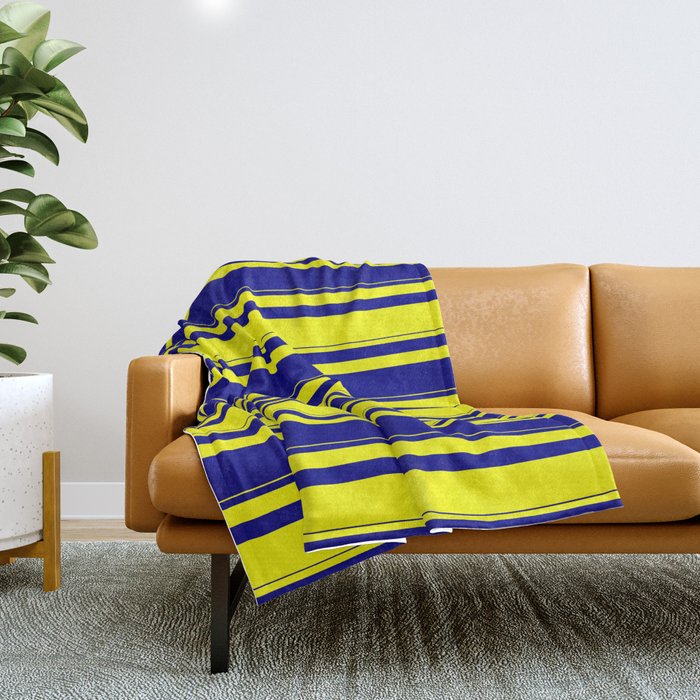 Yellow & Blue Colored Lined/Striped Pattern Throw Blanket