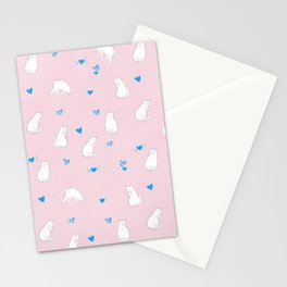 Sleeping Cats With Hearts Pattern/Pink Background Stationery Card
