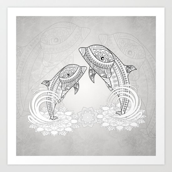 Beautiful dolphin, mandala design Art Print