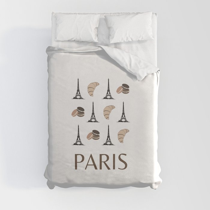 Paris Eiffel Tower Illustration Retro Modern Art Decor Brown Tones Duvet Cover