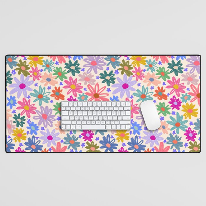 Bright Flowers and Stars Desk Mat