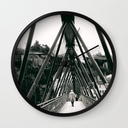 Pedestrian Bridge in Lyon - Fine Art Black and White Photography Wall Clock