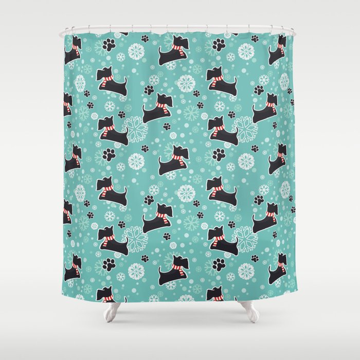 Snowy Scottie Dog Christmas Pattern Shower Curtain By Marianrua