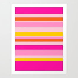Sunset Geometric Abstract Rainbow Colors Pattern Boho Stripes Lines Retro Vintage Pink Yellow Orange Art Print