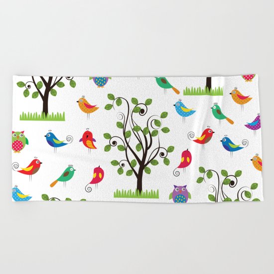 summer birds pattern Beach Towel