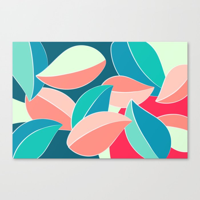 Soft Colorful Leaves Foliage Abstract Nature Art Drawing In Tropical Essence Color Palette Canvas Print