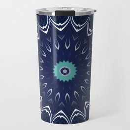 Navy Blue Teal Mandala Design Travel Mug
