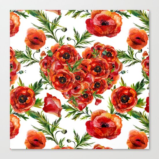 Poppy Heart pattern Canvas Print