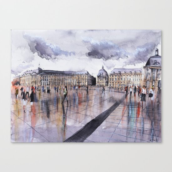 La Place de la Bourse - watercolor Canvas Print