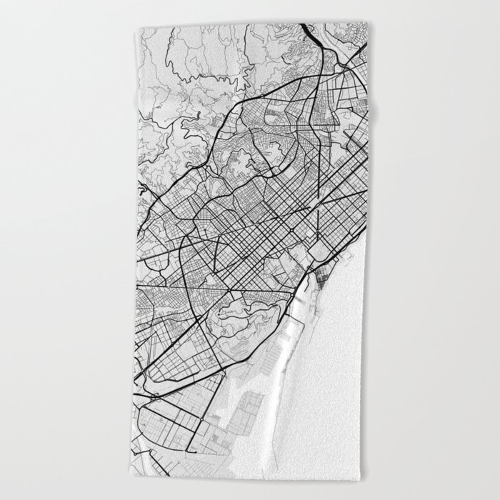 Barcelona City Map of Spain - Light Beach Towel