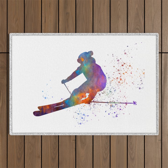 Olympic ski in watercolor 01 Outdoor Rug