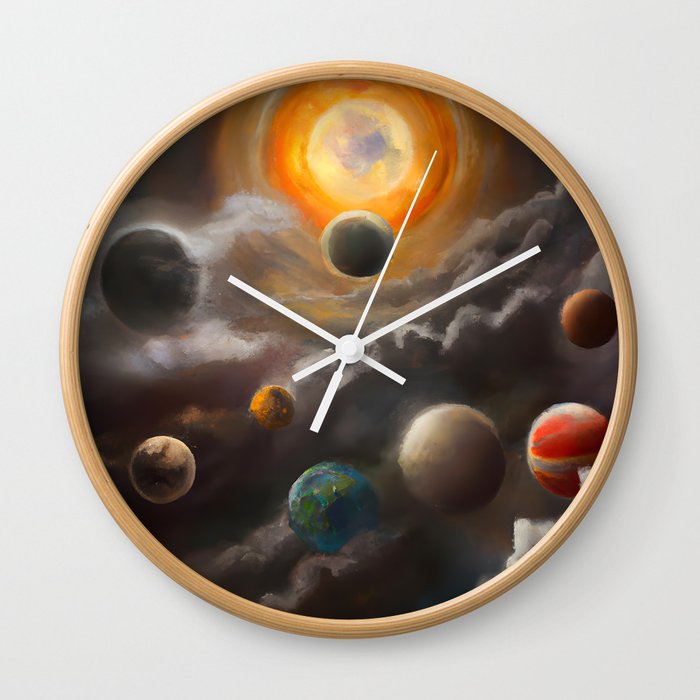 Floating planets in a sea of clouds Wall Clock