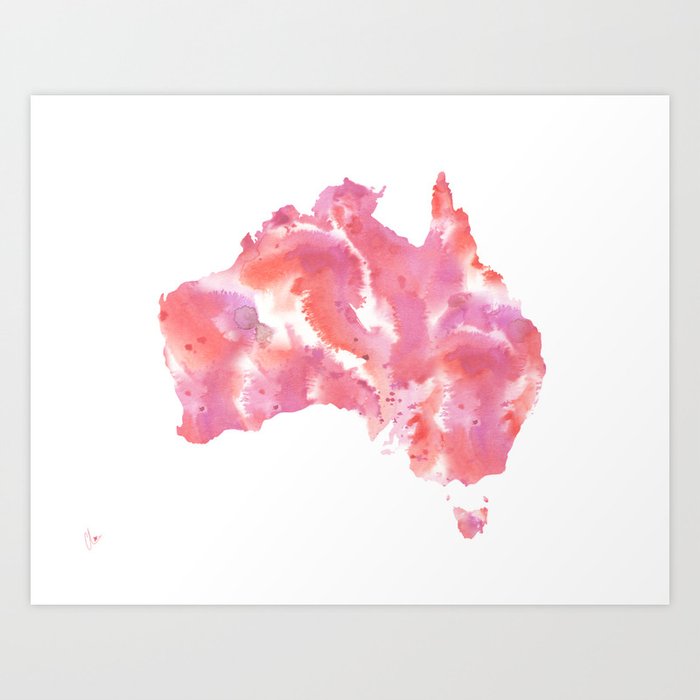 Pink Australia Watercolour Map Art Print