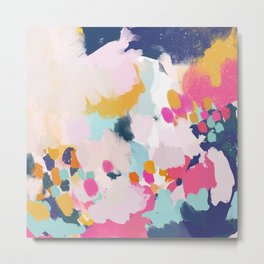 Misty Blooms- abstract - blue , pink and yellow Metal Print