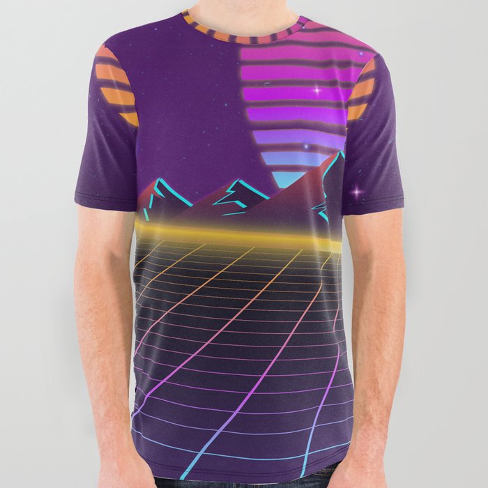 Neon Sunset Retrowave All Over Graphic Tee