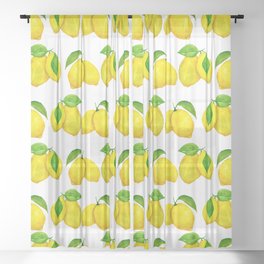 Lemons pattern in yellow and green leaves Sheer Curtain