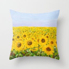 yellow sunflower field  Throw Pillow