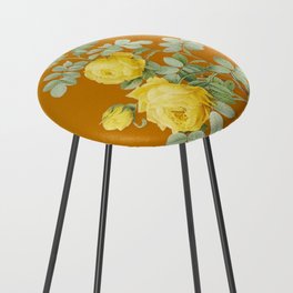 Vintage Sulphur Rose Botanical Illustration on Bright Orange Counter Stool