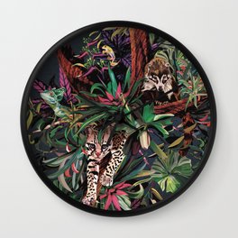 Rainforest corner Wall Clock | Foliage, Nature, Rainforest, Basilisk, Vector, Exotic, Pattern, Red Eyed Frog, Pop Art, Plants 